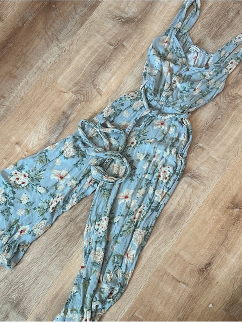 American Eagle Outfitters Light Blue Floral Jumpsuit